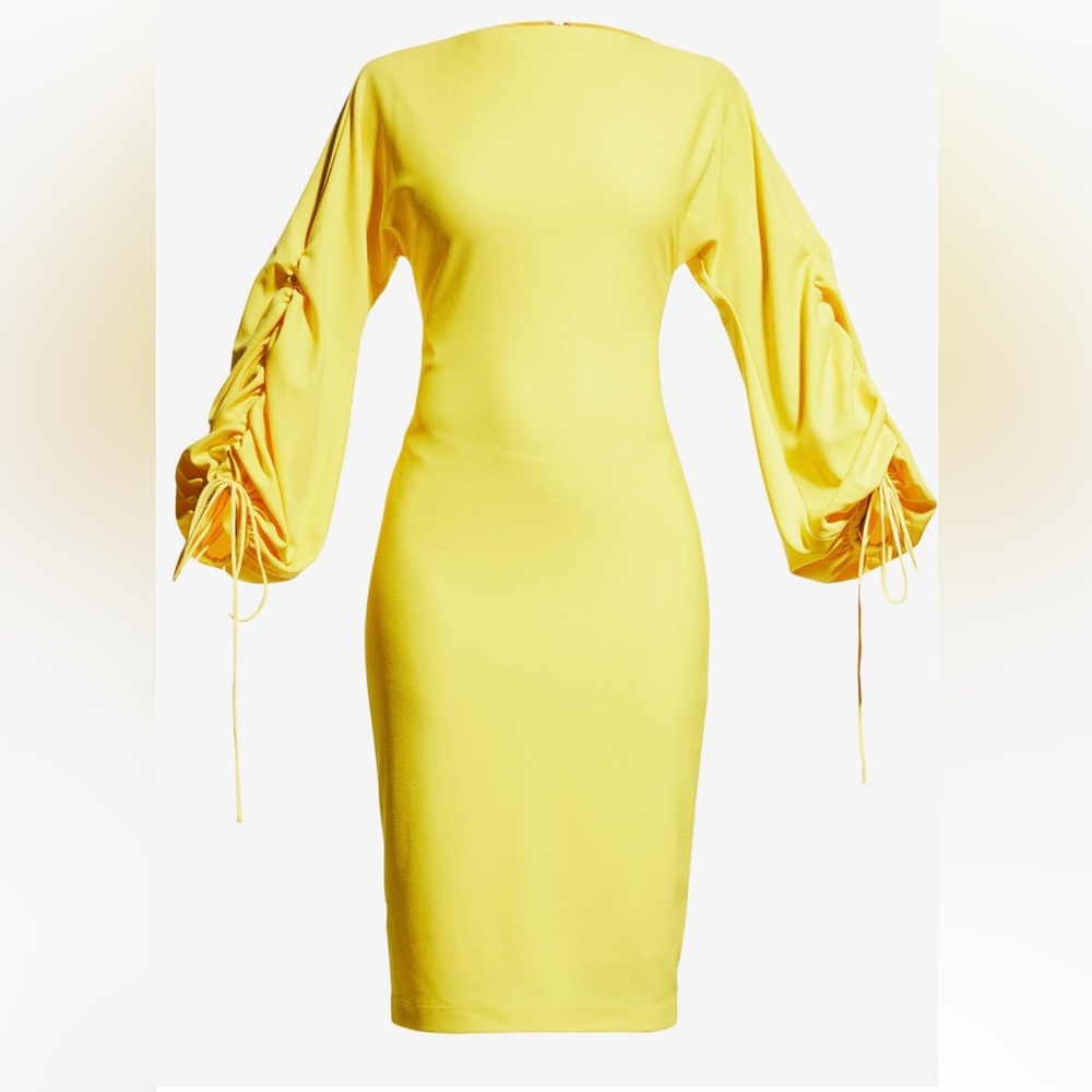 BADGLEY MISCHKA COLLECTION BLOUSON-SLEEVE HIGH NECK DRESS